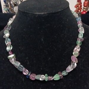 Fluorite Multicolor Gemstone Beaded Necklace